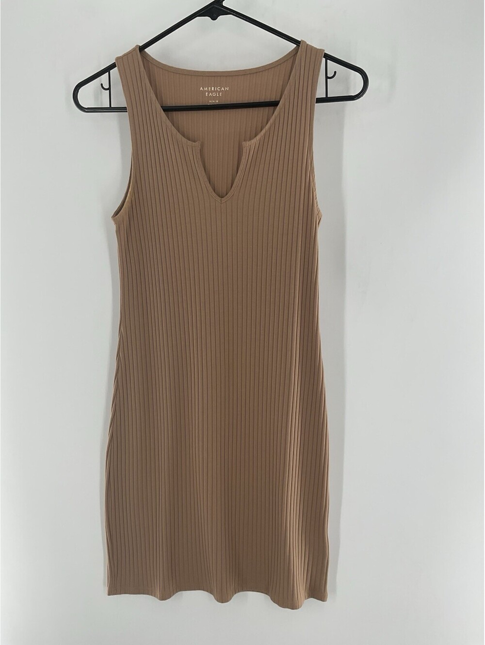 American Eagle Women’s Tank Dress Brown V-Neck Ribbed Short M 137